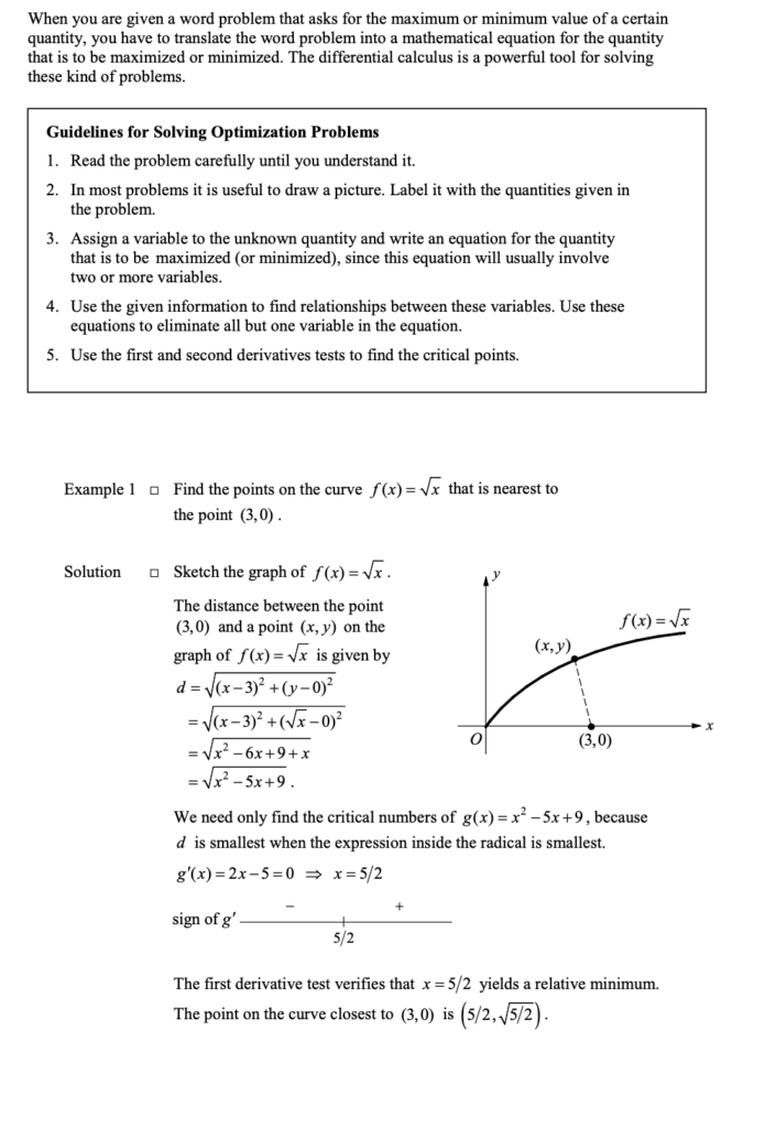 Optimization Problems in Applications of Differentiation